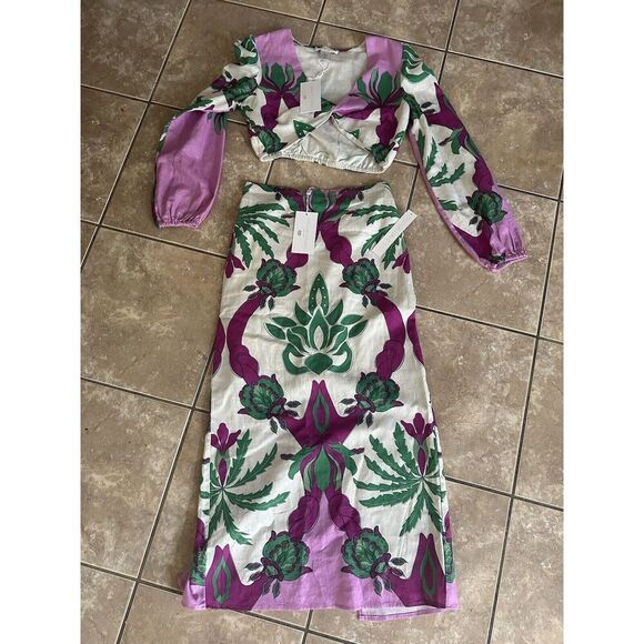 Caroline Constas Other - Caroline Constas Top Blouse Skirt Set 2 Piece Matching NWT Purple Floral XS